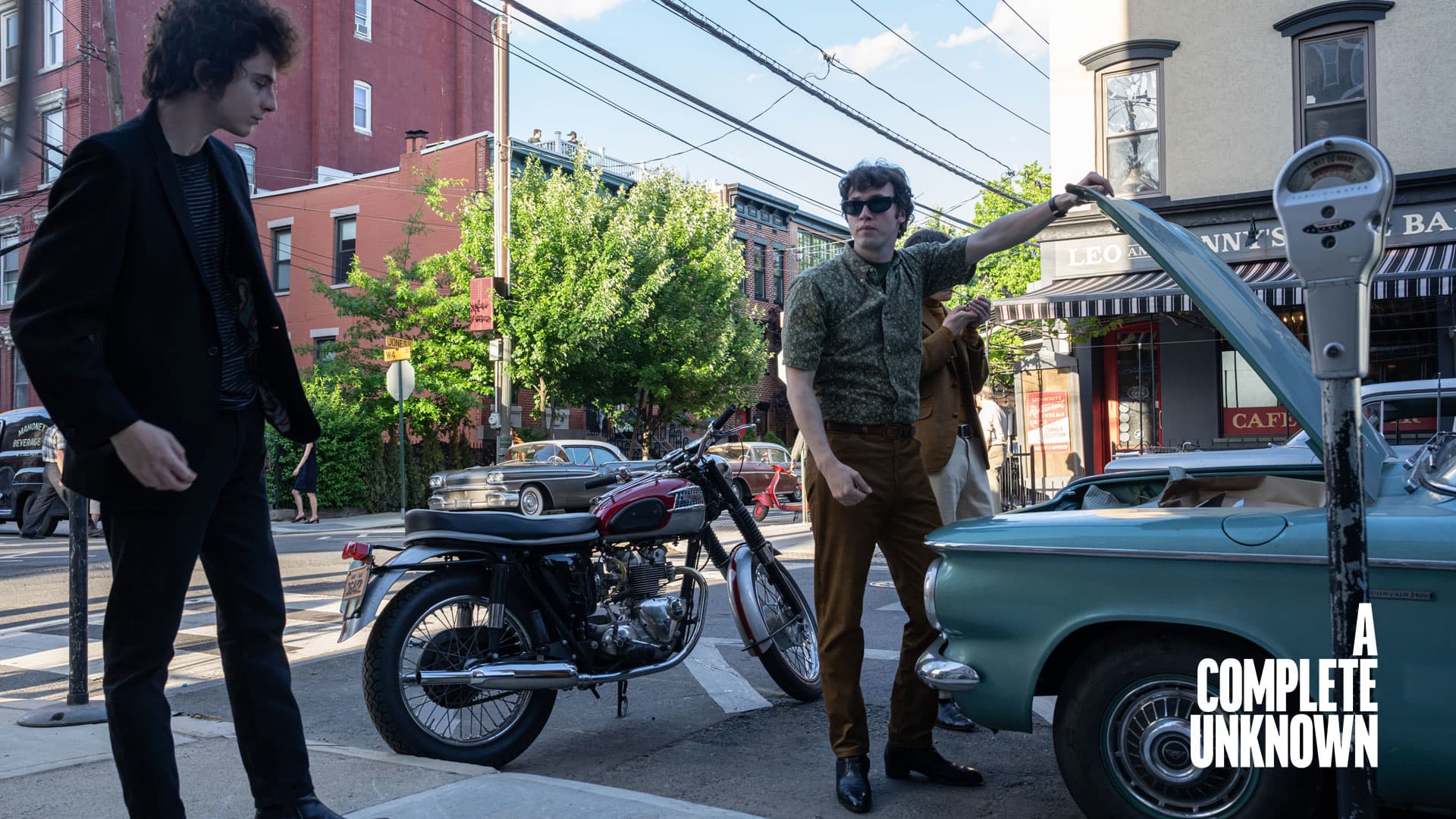 Triumph's Bonneville T100 on set of film A Complete Unknown